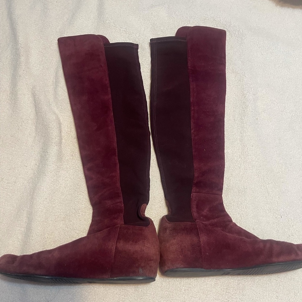 Stuart Weitzman Over-the-Knee Suede Wedge Boots color wine, size 5.5